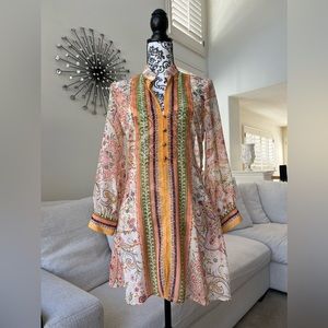 Zara Orange Printed Long Sleeved Dress USA S EUR S MEX 26